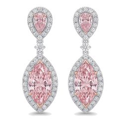 Roze diamanten oorhangers 3,5 karaat labgekweekt marquise halo 14k witgoud