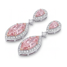 Afbeelding in Gallery-weergave laden, Roze diamanten oorhangers 3,5 karaat labgekweekt marquise halo 14k witgoud
