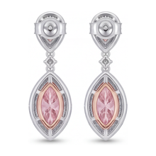 Afbeelding in Gallery-weergave laden, Roze diamanten oorhangers 3,5 karaat labgekweekt marquise halo 14k witgoud
