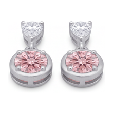 Afbeelding in Gallery-weergave laden, Hangoorbellen met roze diamant 3 karaat labgekweekt ronde lunette peervormige toppen 14k witgoud
