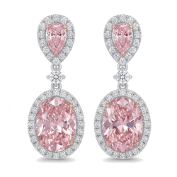 Roze diamanten oorhangers 4,5 karaat labgekweekt ovaal Halo peervormige bovenzijde 14K Witgoud