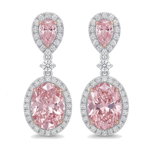 Afbeelding in Gallery-weergave laden, Roze diamanten oorhangers 4,5 karaat labgekweekt ovaal Halo peervormige bovenzijde 14K Witgoud
