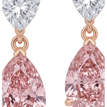 Afbeelding in Gallery-weergave laden, Roze diamanten oorhangers 4,5 karaat labgekweekt peervorm met trilliant-bovenzijde 14K roségoud en witgoud tweekleurig
