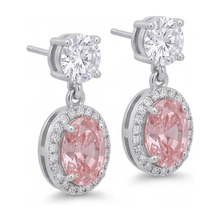 Afbeelding in Gallery-weergave laden, Roze diamanten oorhangers 4 karaat labgekweekt ovale halo 14K witgoud
