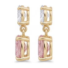 Afbeelding in Gallery-weergave laden, Labgekweekte roze diamanten oorhangers 4 karaat kussenslijpsel met ovale bovenzijde 14k geelgoud
