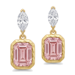 Roze diamanten oorhangers 4 karaat labgekweekt smaragdslijpsel lunette marquise-bovenzijde 14k geelgoud