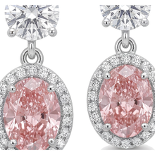 Afbeelding in Gallery-weergave laden, Roze diamanten oorhangers 4 karaat labgekweekt ovale halo 14K witgoud
