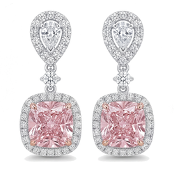 Roze diamanten oorhangers 5 karaat labgekweekt kussenvormige halo peervormige bovenzijde 14K witgoud