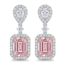 Roze diamanten oorhangers 5 karaat labgekweekt smaragdslijpsel halo 14K witgoud