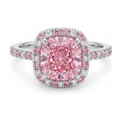 Verlovingsring met roze diamant 3,2 karaat kussenslijpsel