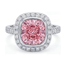 Afbeelding in Gallery-weergave laden, Roze diamanten verlovingsring 3,35 karaat kussenslijpsel
