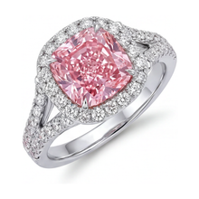 Afbeelding in Gallery-weergave laden, Roze Diamant Verlovingsring 4,1 Karaat Kussengeslepen
