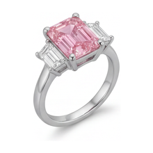 Afbeelding in Gallery-weergave laden, Roze Diamanten Verlovingsring 4 Karaat Smaragdslijpsel
