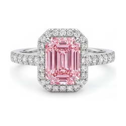 Smaragdgeslepen roze diamanten ring van 2,5 karaat