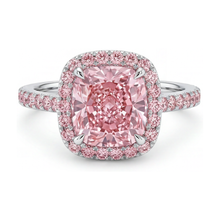 Afbeelding in Gallery-weergave laden, Roze diamanten ring 3,2 karaat kussenslijpsel
