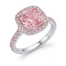 Afbeelding in Gallery-weergave laden, Roze diamanten ring 3,2 karaat kussenslijpsel
