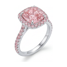 Afbeelding in Gallery-weergave laden, Roze diamanten ring 3,2 karaat kussenslijpsel
