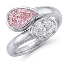 Afbeelding in Gallery-weergave laden, Ring met roze diamant 3,2 karaat peervorm Toi et Moi kruisende band
