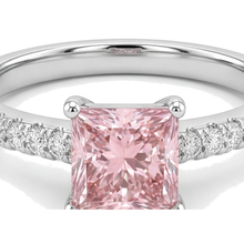 Afbeelding in Gallery-weergave laden, Roze diamanten ring 3,5 karaat labgekweekt princess pavé solitair 14K Witgoud
