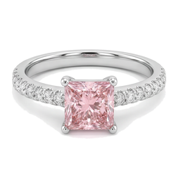 Roze diamanten ring 3,5 karaat labgekweekt princess pavé solitair 14K Witgoud
