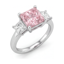 Afbeelding in Gallery-weergave laden, Roze diamanten ring 4,5 karaat labgekweekt princess driesteens 14k witgoud
