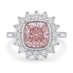 Roze diamanten ring van 4 karaat, kussenslijpvorm