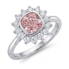 Afbeelding in Gallery-weergave laden, Roze diamanten ring van 4 karaat, kussenslijpvorm
