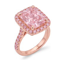 Afbeelding in Gallery-weergave laden, Roze diamanten ring 6 karaat labgekweekt radiant halo pavé 14K roségoud
