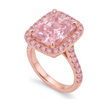 Afbeelding in Gallery-weergave laden, Roze diamanten ring 6 karaat labgekweekt radiant halo pavé 14K roségoud

