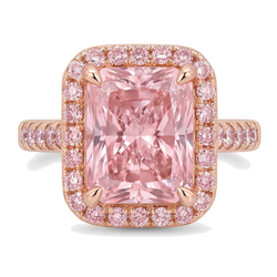 Roze diamanten ring 6 karaat labgekweekt radiant halo pavé 14K roségoud