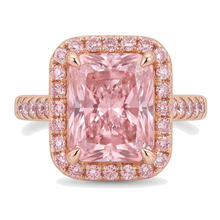 Afbeelding in Gallery-weergave laden, Roze diamanten ring 6 karaat labgekweekt radiant halo pavé 14K roségoud
