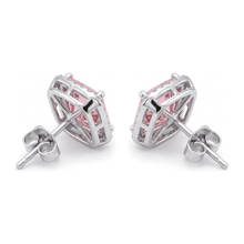 Afbeelding in Gallery-weergave laden, Roze diamanten oorknopjes 3,5 karaat labgekweekt radiant halo 14k witgoud
