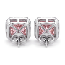 Afbeelding in Gallery-weergave laden, Roze diamanten oorknopjes 3,5 karaat labgekweekt radiant halo 14k witgoud
