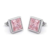 Afbeelding in Gallery-weergave laden, Roze diamanten oorknopjes 3 karaat labgekweekt princess lunette 14k witgoud
