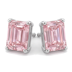 Roze diamant oorknopjes 3 karaat labgekweekt smaragdslijpsel 14k witgoud