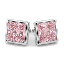 Roze diamanten oorknopjes 3 karaat labgekweekt princess lunette 14k witgoud