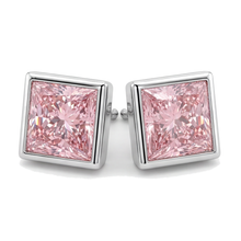 Afbeelding in Gallery-weergave laden, Roze diamanten oorknopjes 3 karaat labgekweekt princess lunette 14k witgoud
