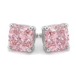 Roze diamanten oorknopjes 4 karaat labgekweekt kussenslijpsel 14k witgoud