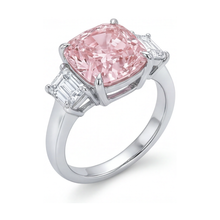 Afbeelding in Gallery-weergave laden, Roze diamanten trouwring 5,1 karaat kussengeslepen
