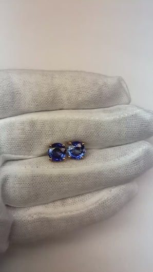6 karaat ronde geslepen blauwe saffier dame oorknopjes goud wit 14K