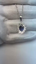 Video laden en afspelen in Gallery-weergave, Halsketting Ceylon Sapphire Met Diamanten 3.20 Ct Witgoud 14K
