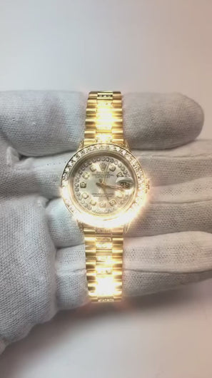  Datejust Rolex Iced Out Diamond dameshorloge geelgouden armband