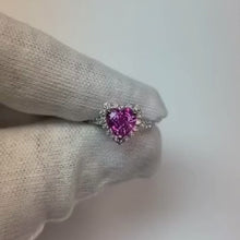 Video laden en afspelen in Gallery-weergave, 3.35 karaat hart roze saffier en ronde kleine diamanten edelsteen ring
