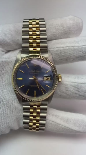 Goud Horloge Blauwe Wijzerplaat Rolex