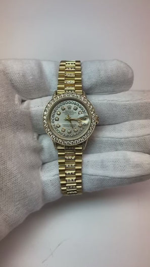 Rolex Datejust Iced Out Diamond dameshorloge geelgouden armband