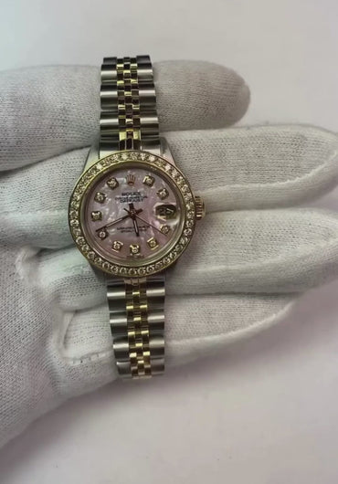 diamanten Dameshorloge met roze dweil Rolex