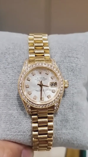 Rolex Datejust Jaar 2003 Wit Parelmoer Diamant Wijzerplaat 26 mm Geel Goud Dameshorloge