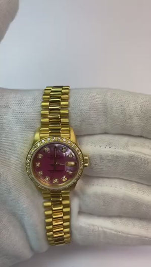 diamanten wijzerplaat horloge met gouden rand Rolex