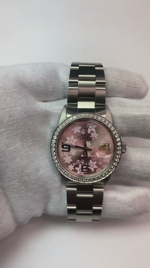 Rolex Datumjust herenhorloge roze wijzerplaat diamanten