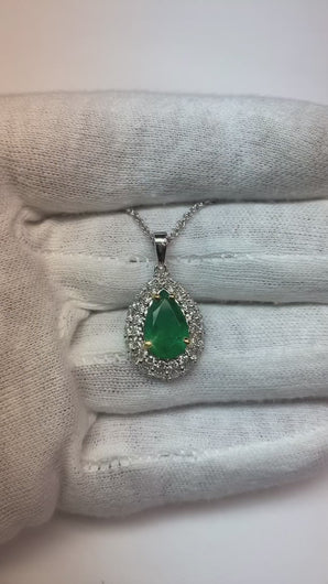Groene smaragd hanger ketting met diamanten